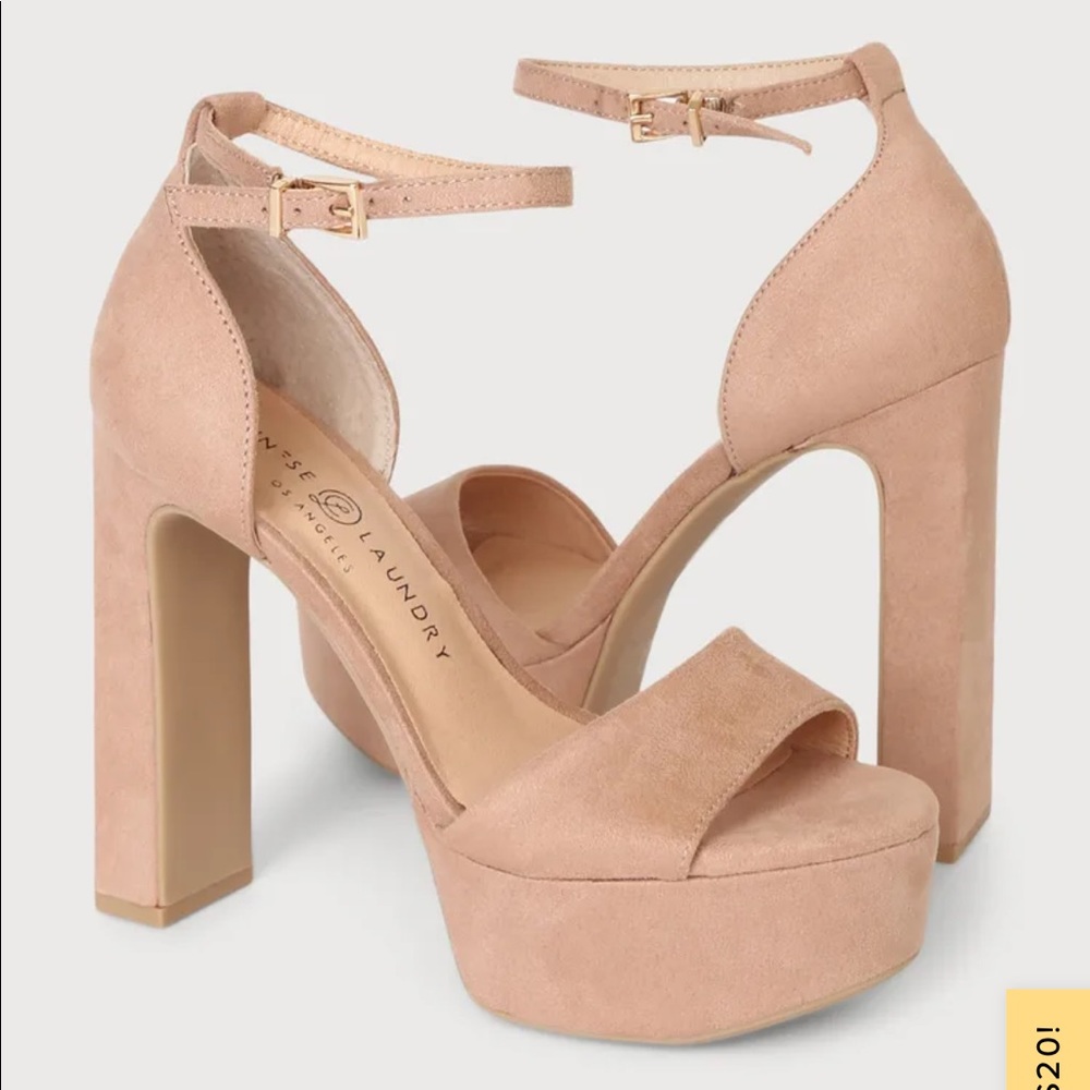 Chinese Laundry Asher Light Nude Suede Platform Ankle Strap Sandals 7